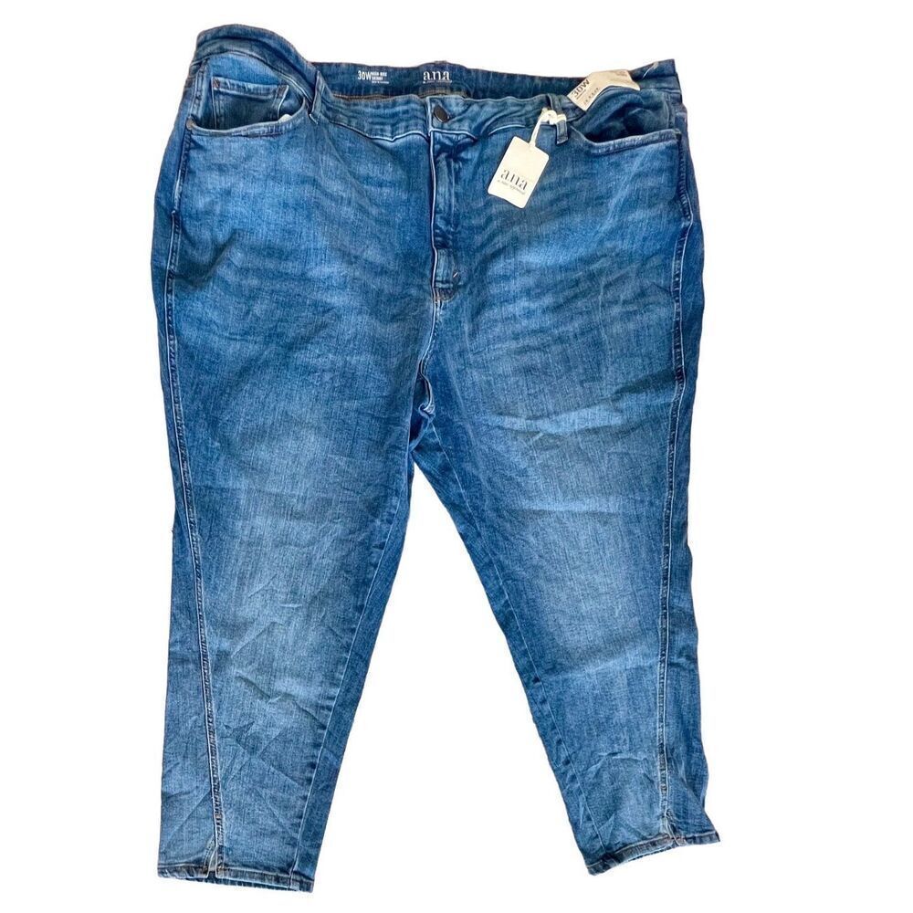 a.n.a. High Rise Skinny‎ Split Hem Stretch Blue Jeans 30W Plus Size Casual NWT
